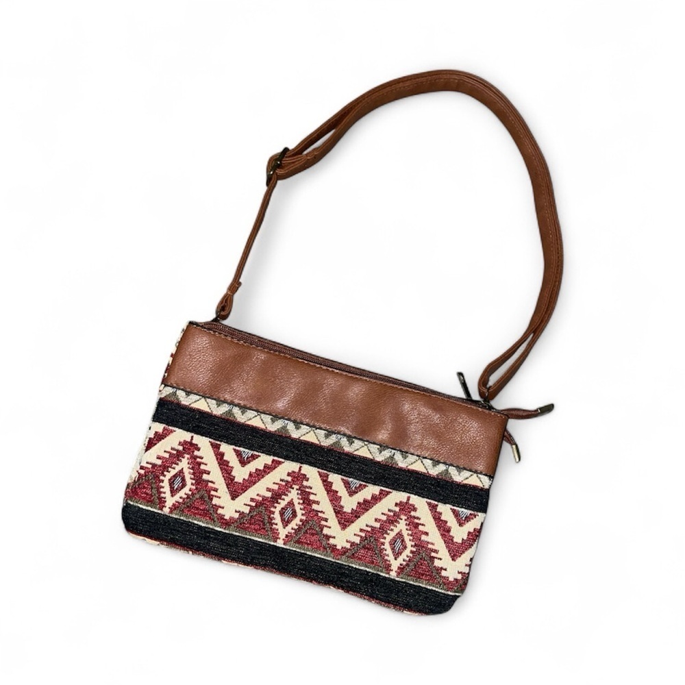 Elegant Brown and Red Patterned Clutch